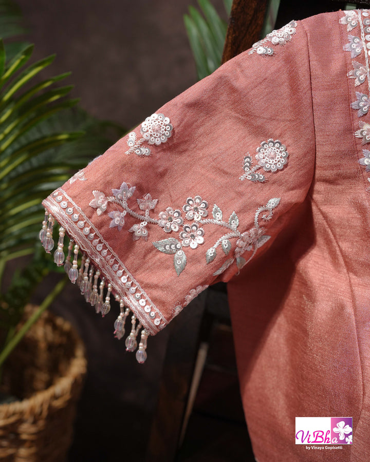 Dusty Rose Designer Saree with Scalloped Floral Embellished Border
