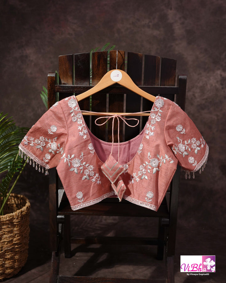 Dusty Rose Designer Saree with Scalloped Floral Embellished Border