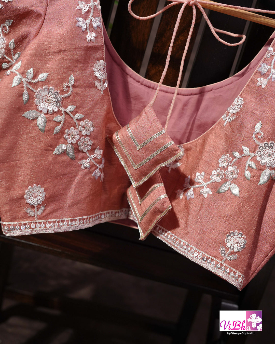 Dusty Rose Designer Saree with Scalloped Floral Embellished Border