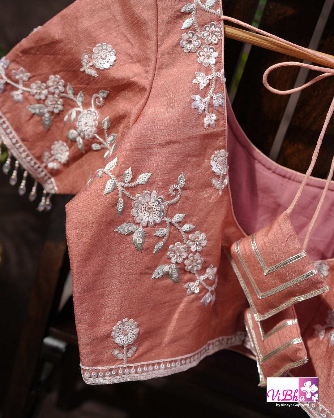 Dusty Rose Designer Saree with Scalloped Floral Embellished Border