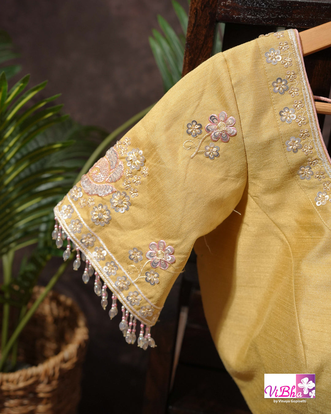 Butter Yellow Designer Saree with Blush Pink Floral Embellishments