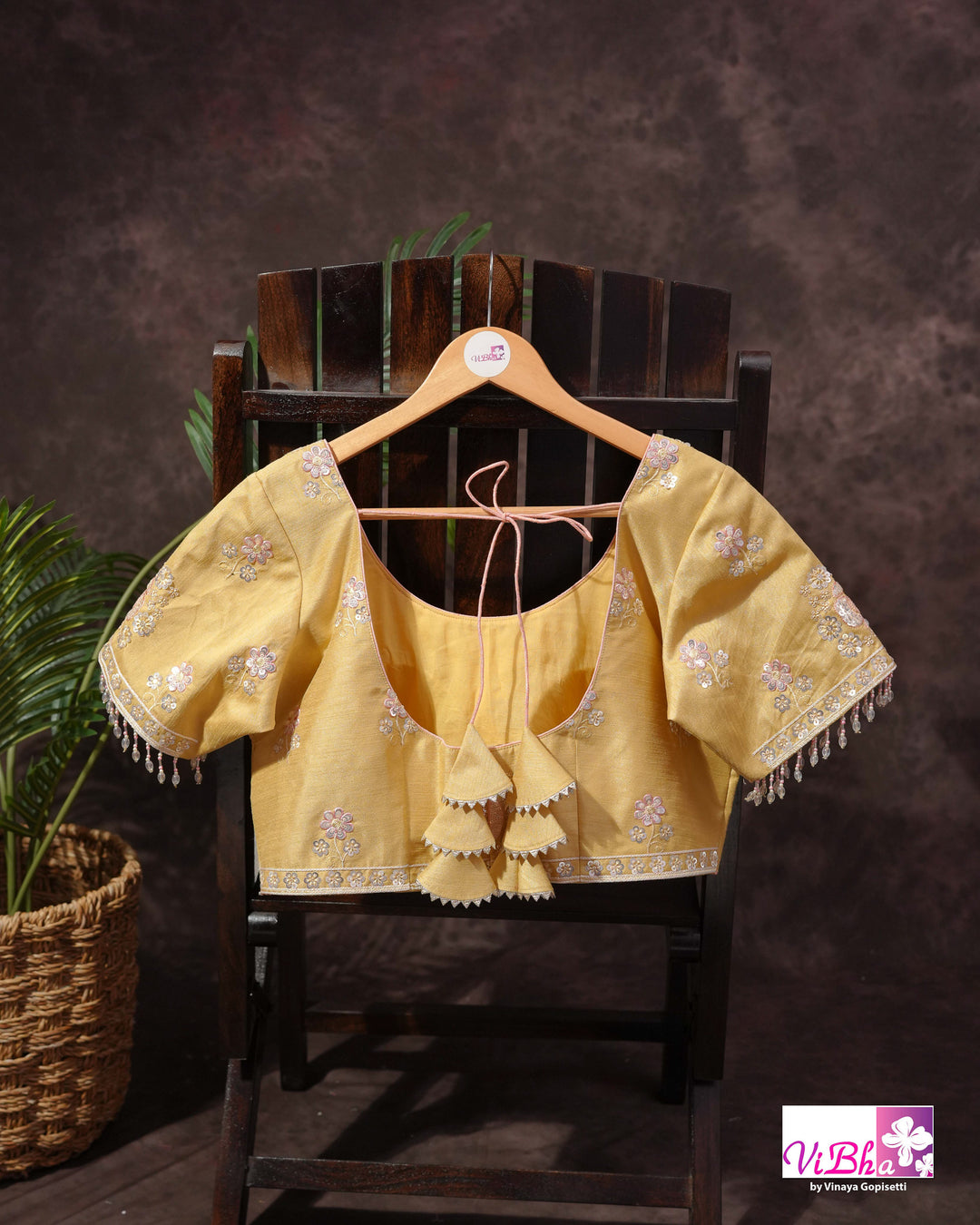 Butter Yellow Designer Saree with Blush Pink Floral Embellishments