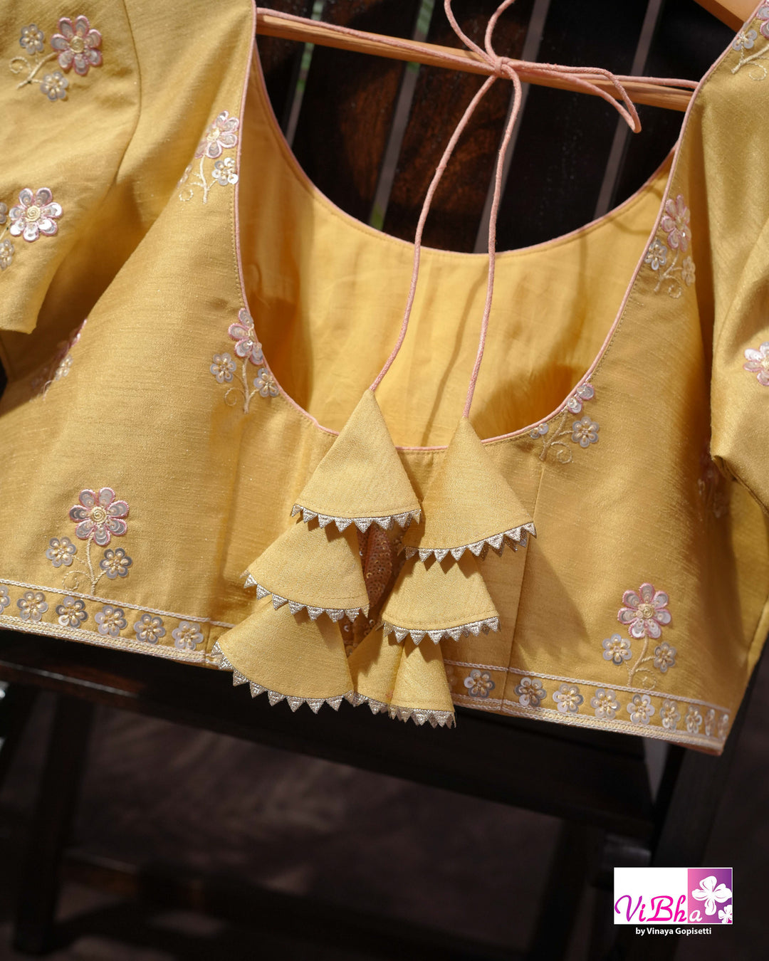 Butter Yellow Designer Saree with Blush Pink Floral Embellishments