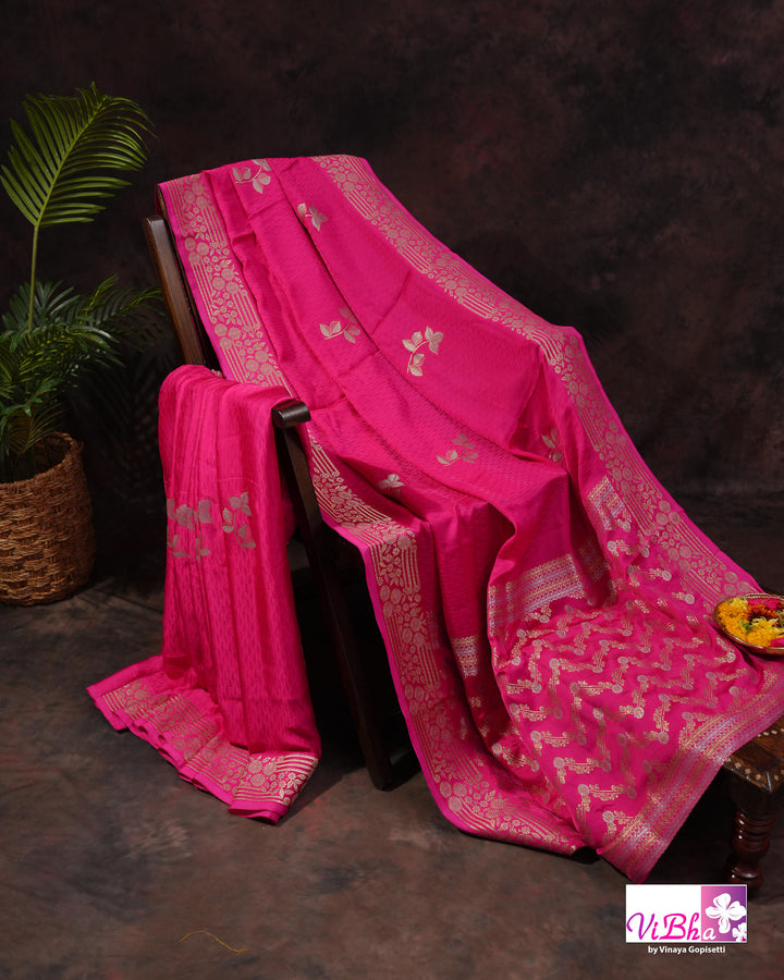 Hot pink Mashru silk