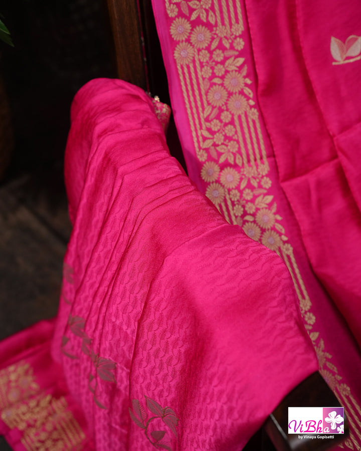 Hot pink Mashru silk
