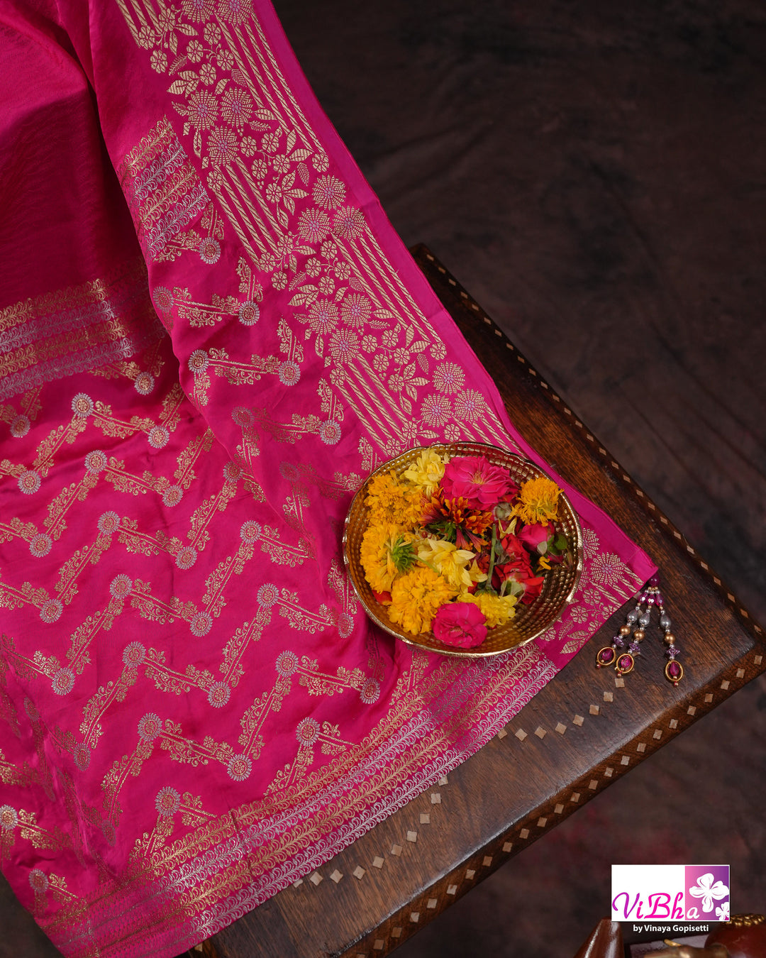 Hot pink Mashru silk