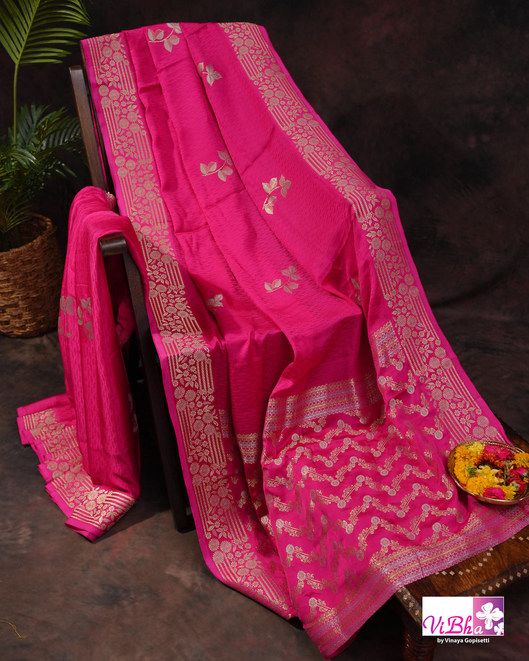 Hot pink Mashru silk