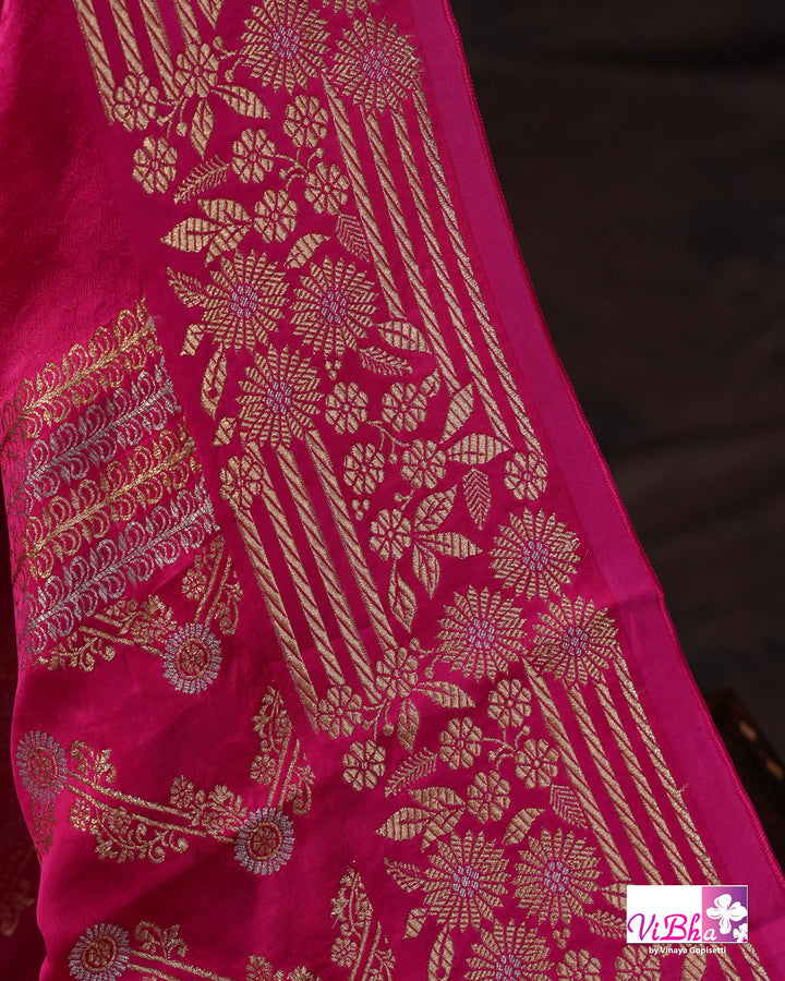 Hot pink Mashru silk