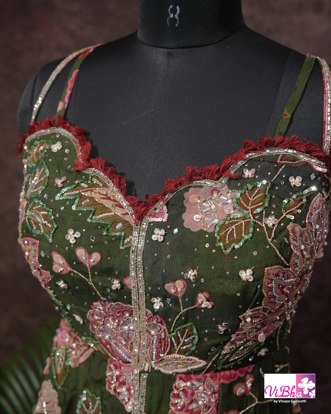 Olive Green Floral Embellished Sharara Set