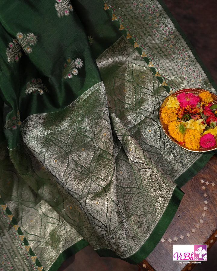 Green Cora meenakari silk