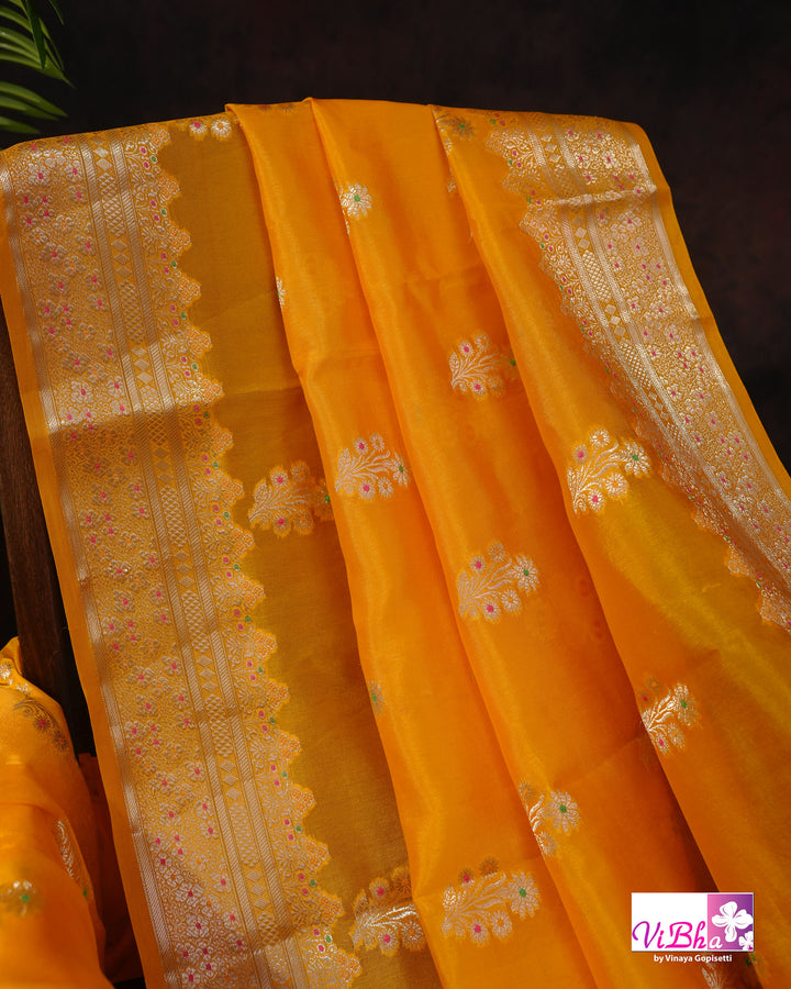 Yellow cora meenakari silk