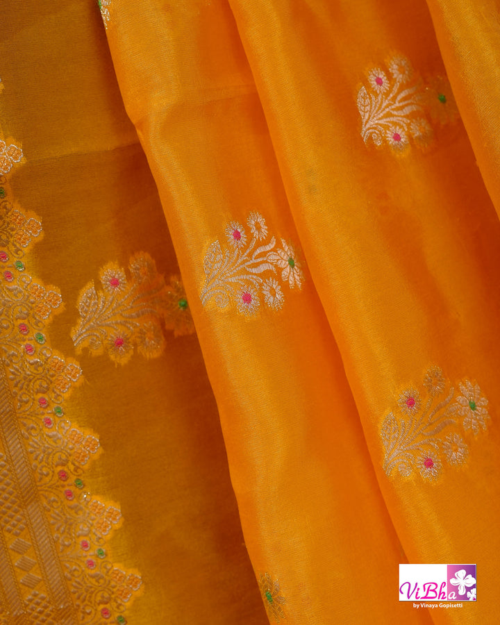 Yellow cora meenakari silk