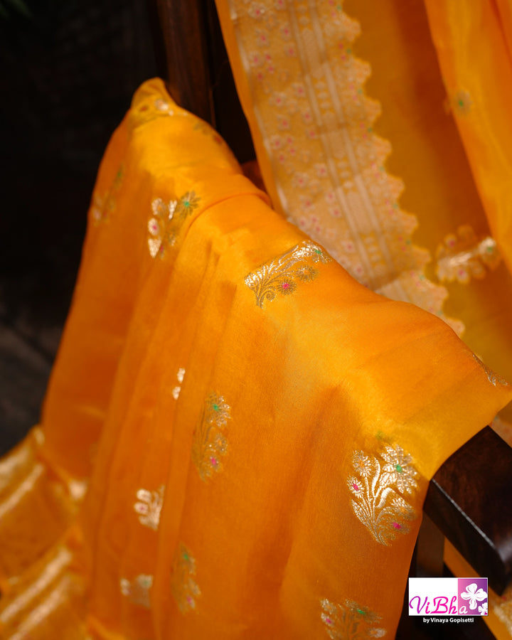 Yellow cora meenakari silk