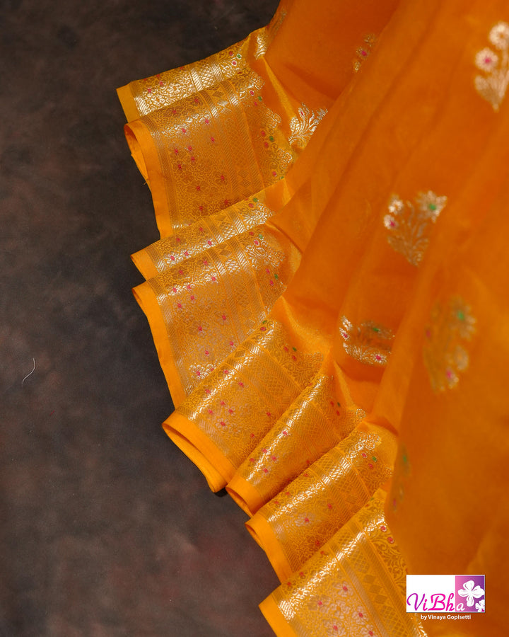 Yellow cora meenakari silk