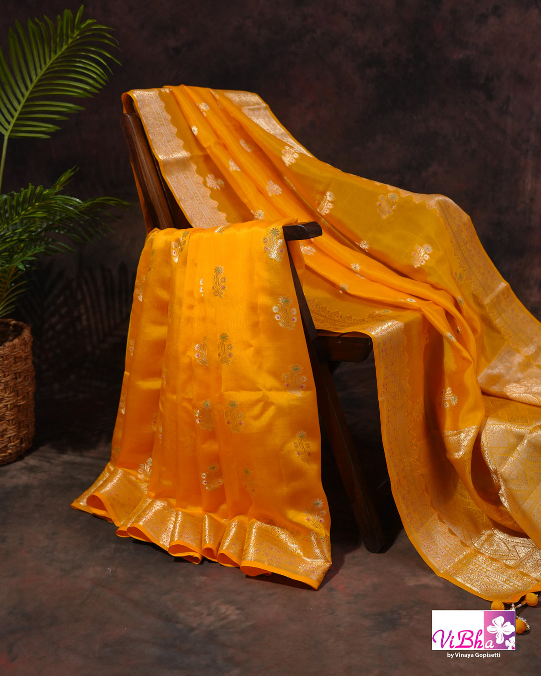 Yellow cora meenakari silk