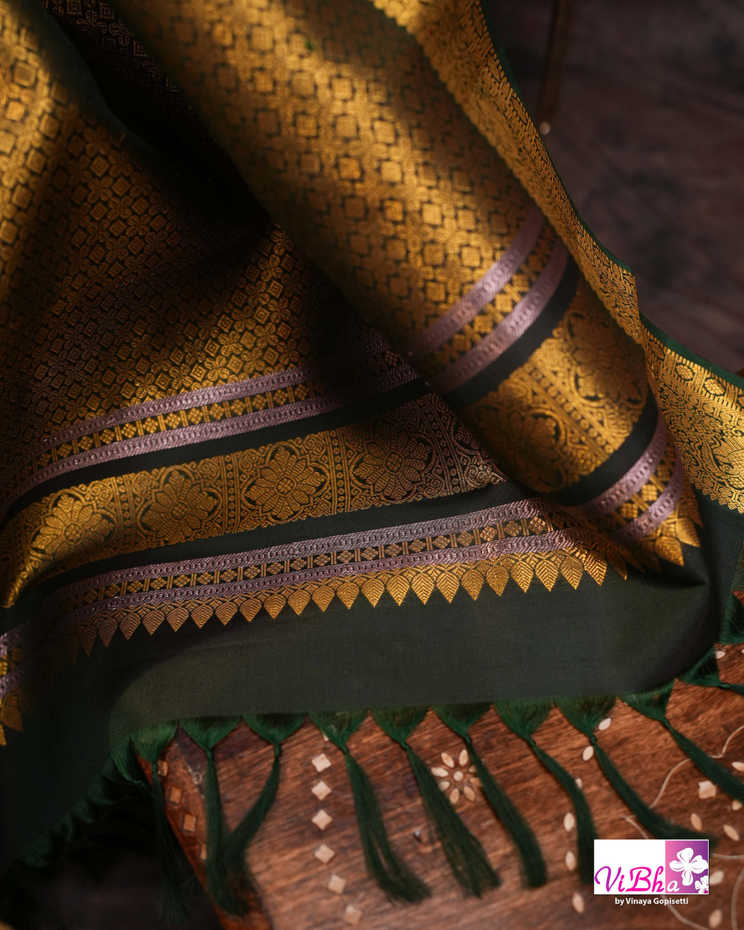 Dark Maroon And Green Kanchi Silk Saree And Blouse