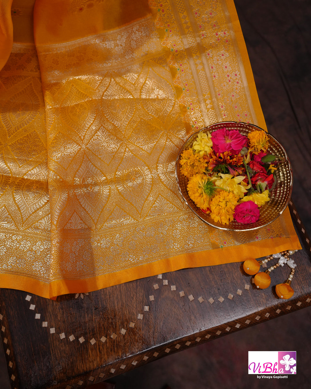 Yellow cora meenakari silk