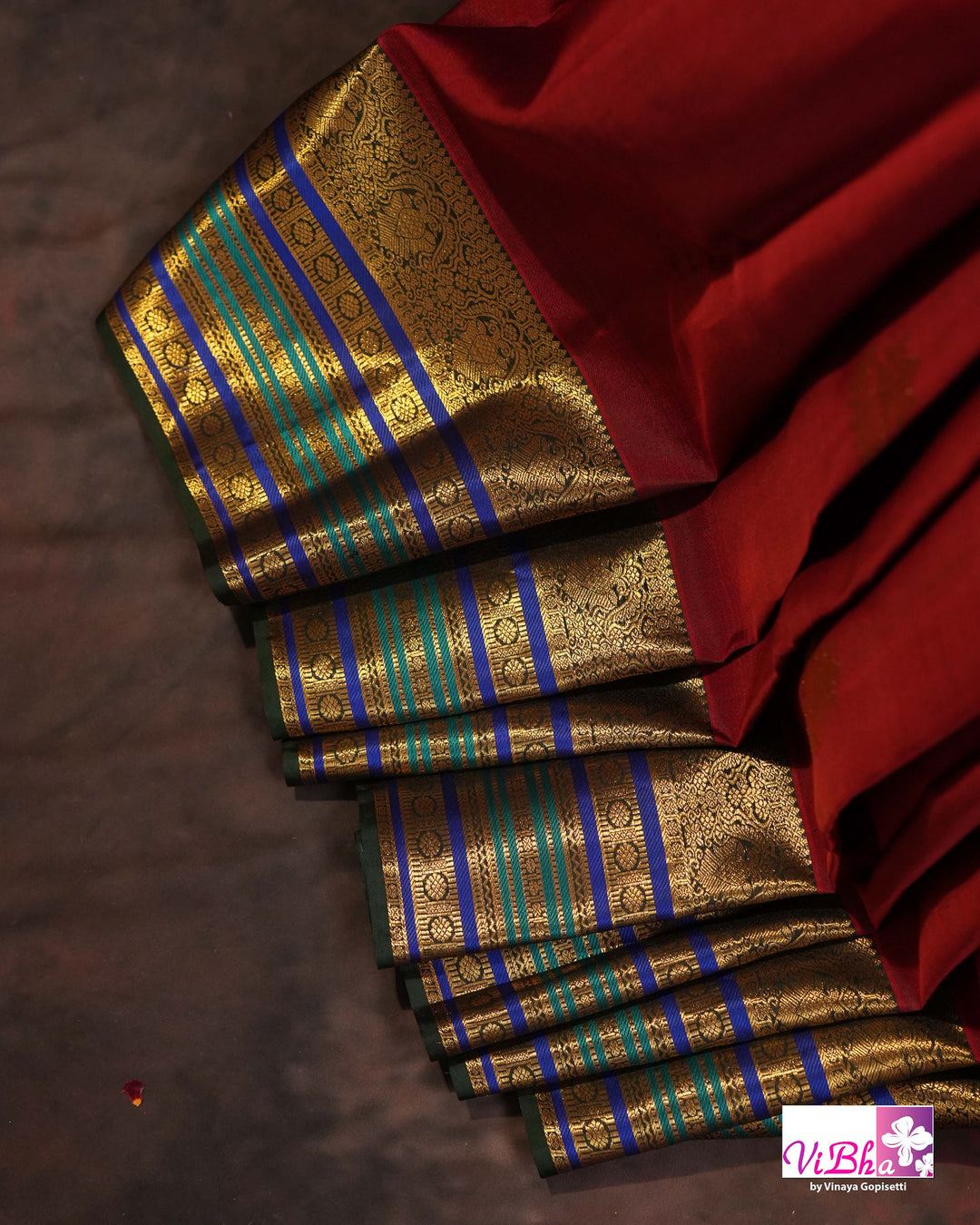 Dark Maroon And Green Kanchi Silk Saree And Blouse