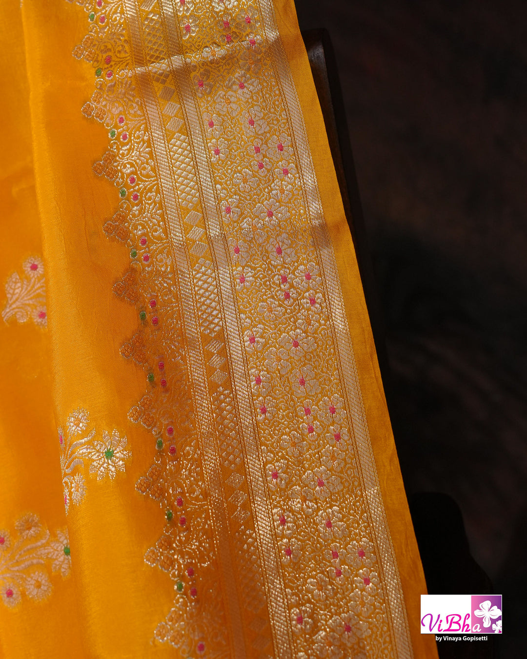 Yellow cora meenakari silk