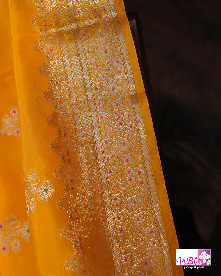 Yellow cora meenakari silk
