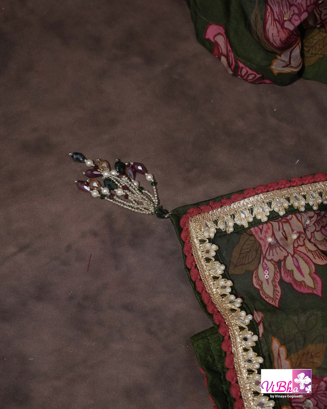 Olive Green Floral Embellished Sharara Set