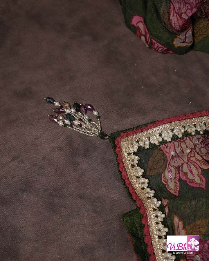 Olive Green Floral Embellished Sharara Set
