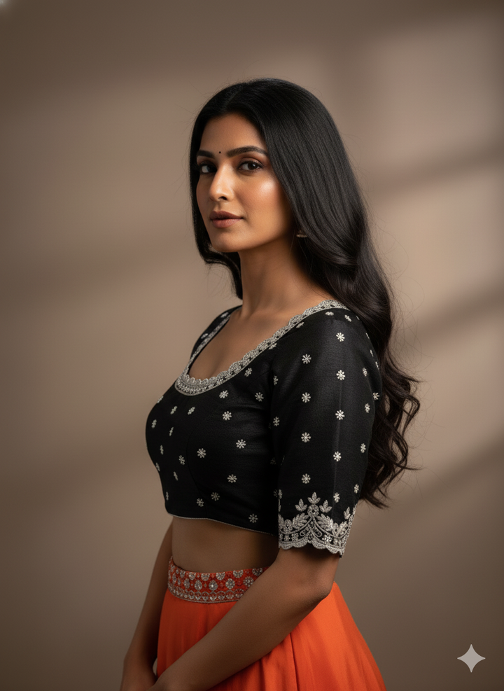 Black Color Blouse With Silver Zardosi Embroidery