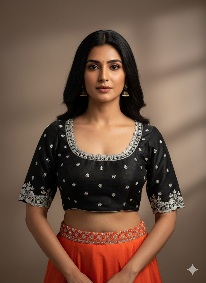 Black Color Blouse With Silver Zardosi Embroidery
