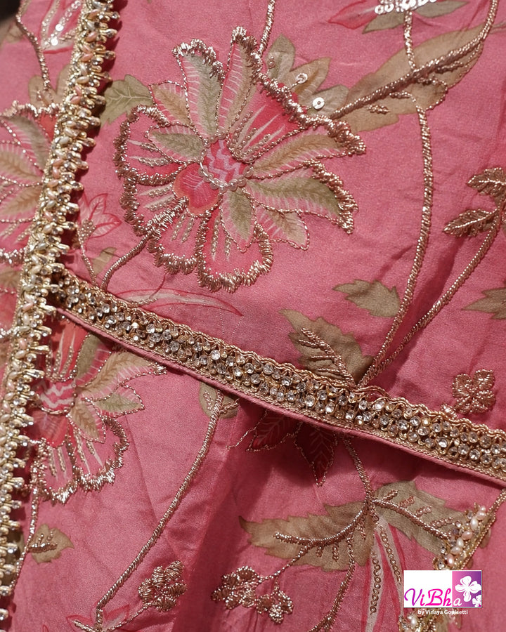 Peach Pink Floral Embroidered Sharara Set