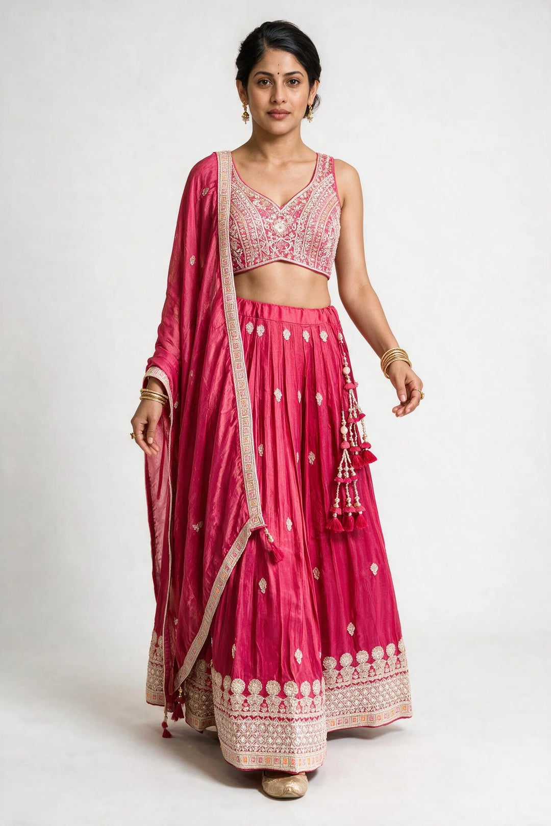 Tissue Rani Pink Hand-Embroidered Bridal Lehenga Set