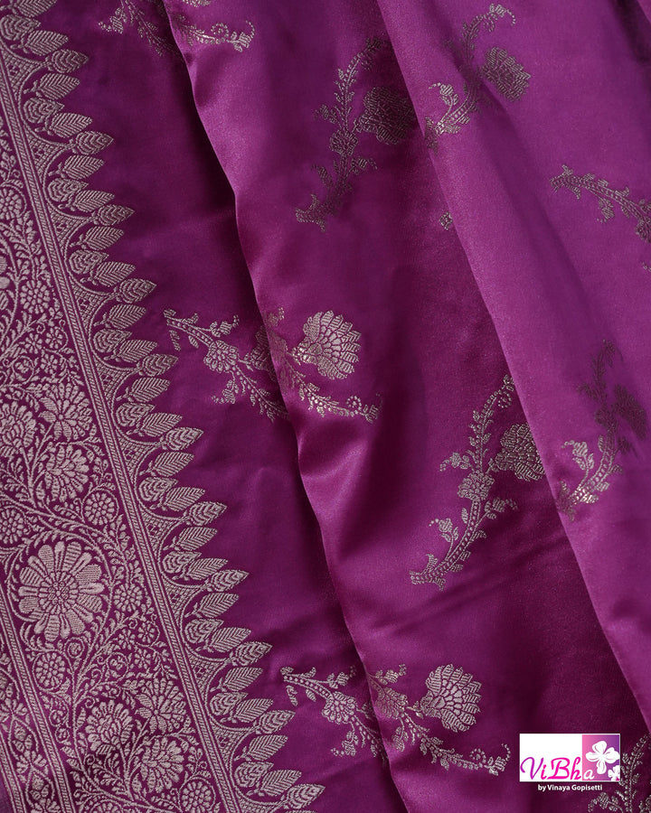 Dark Lilac all over silver zari saree