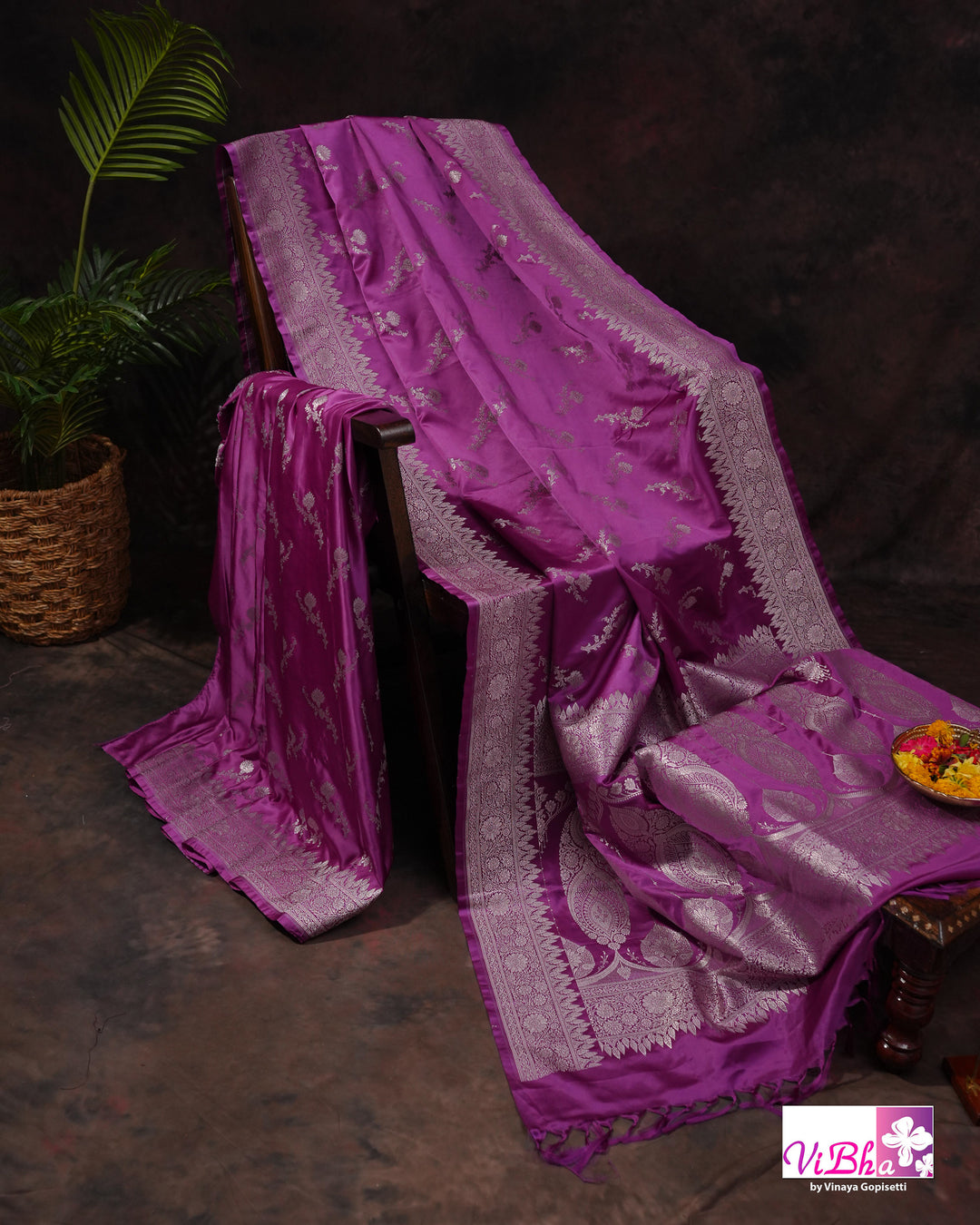 Dark Lilac all over silver zari saree