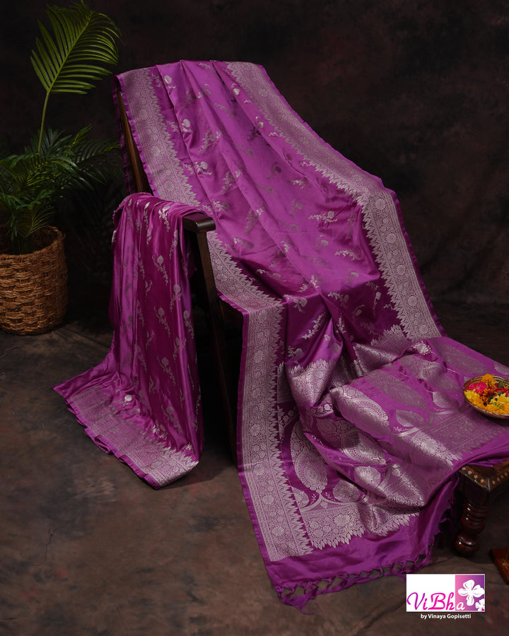 Dark Lilac all over silver zari saree