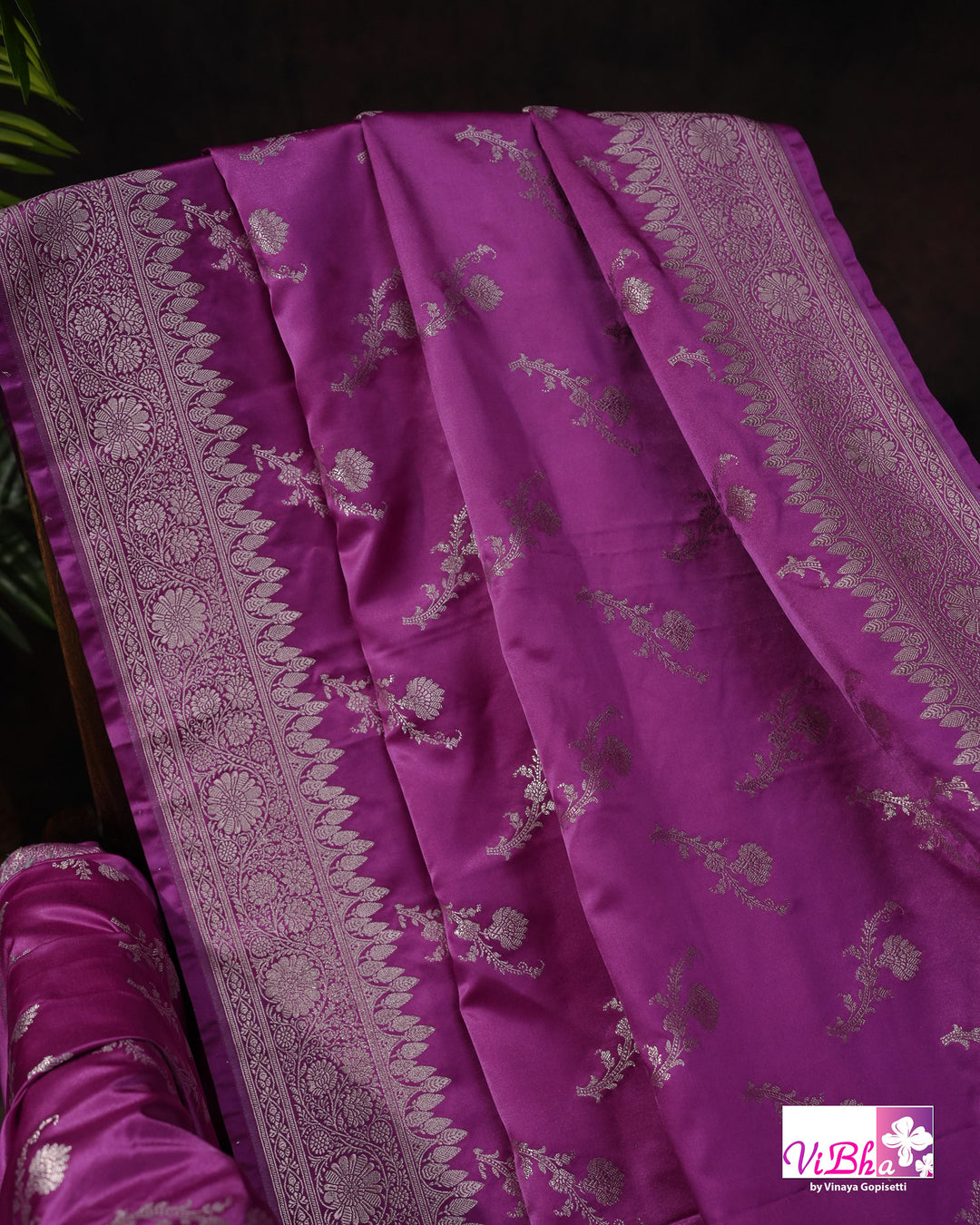 Dark Lilac all over silver zari saree