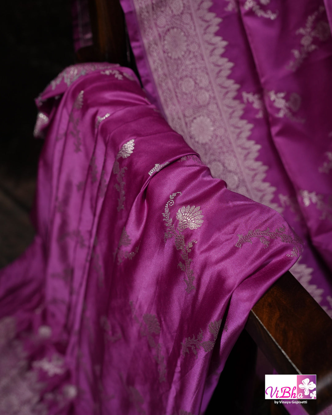 Dark Lilac all over silver zari saree