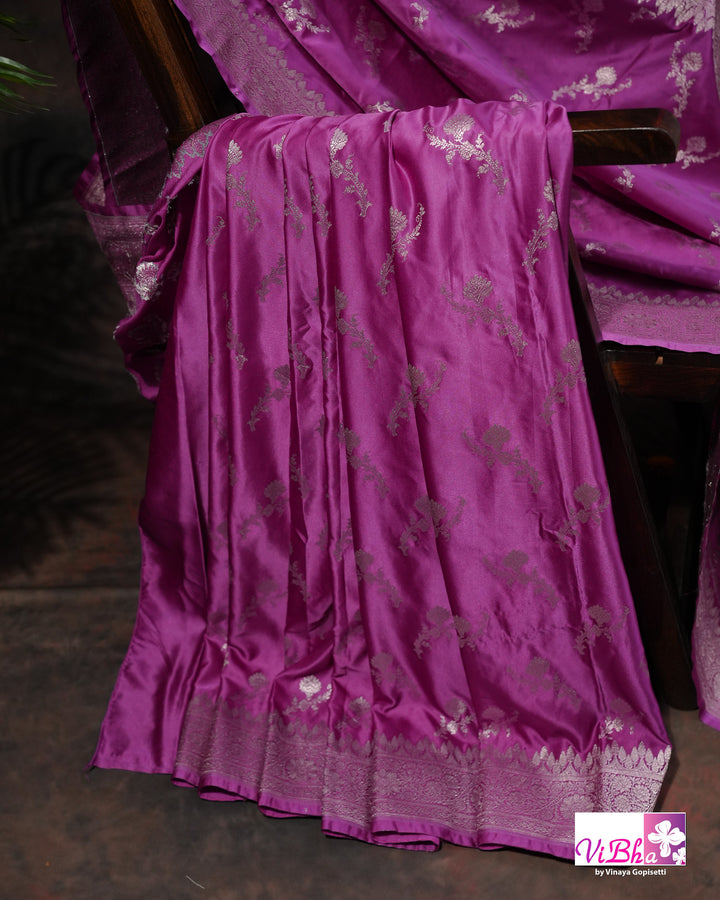 Dark Lilac all over silver zari saree