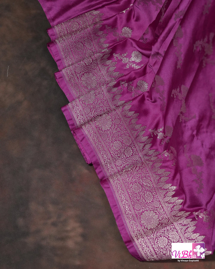 Dark Lilac all over silver zari saree