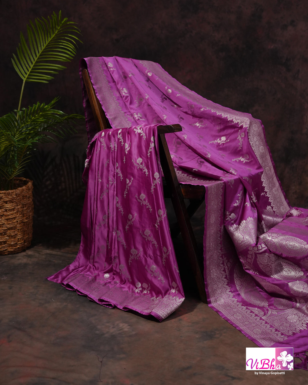 Dark Lilac all over silver zari saree
