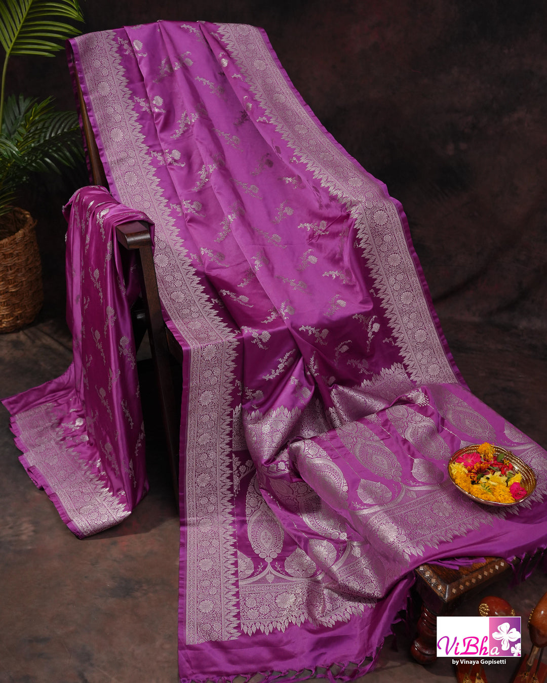 Dark Lilac all over silver zari saree