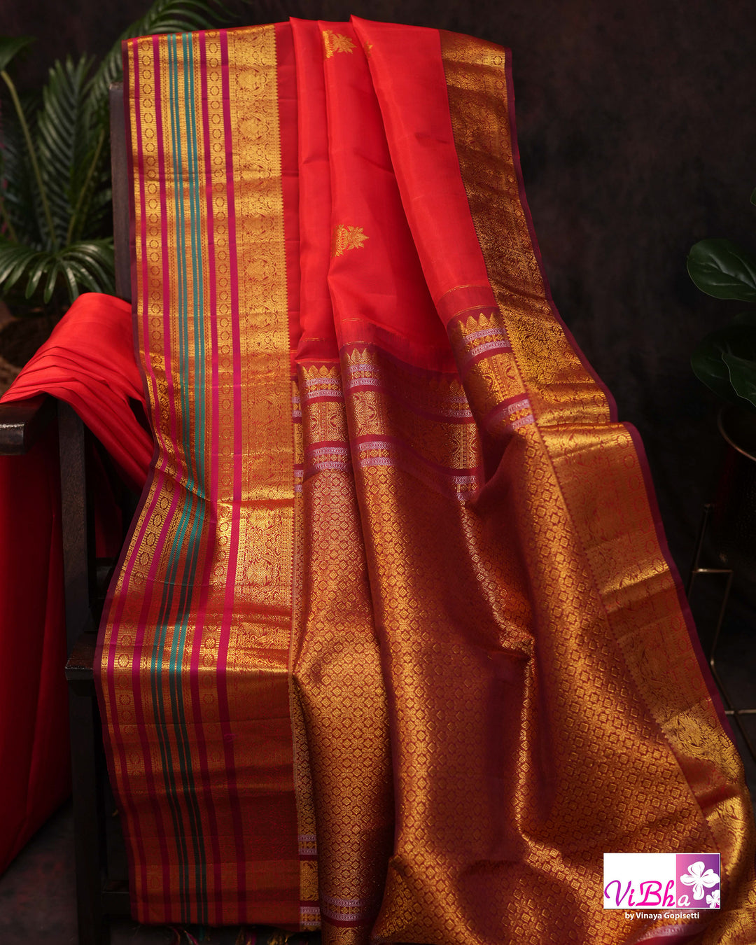 Red Kanchi Silk Saree With Deep Maroon Blouse