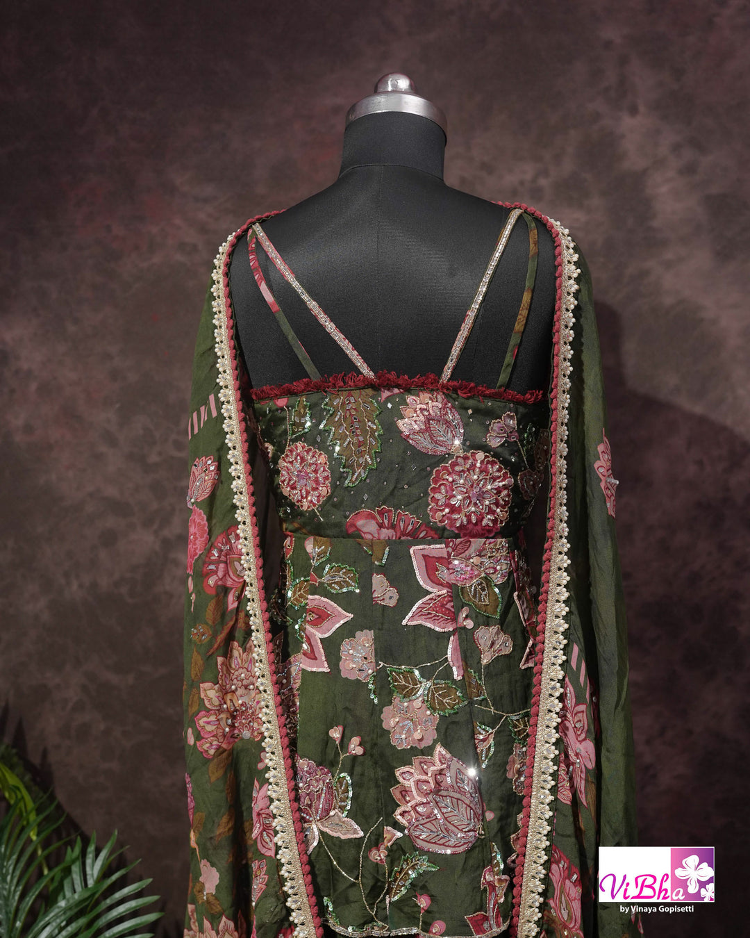 Olive Green Floral Embellished Sharara Set
