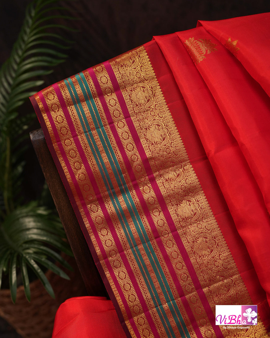 Red Kanchi Silk Saree With Deep Maroon Blouse
