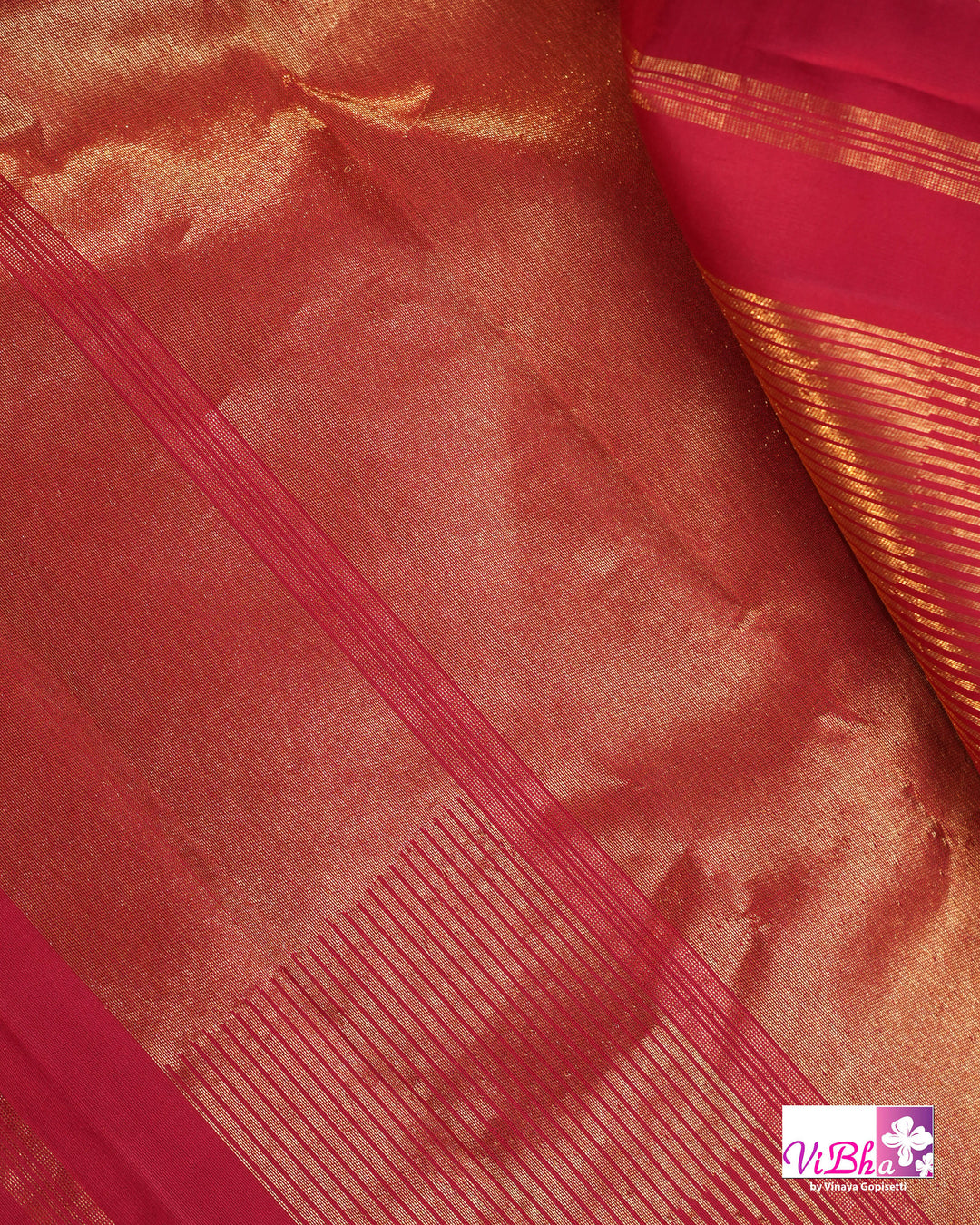 Crimson Handloom Kanchi Silk Saree with Blouse &amp; Zari Temple Border