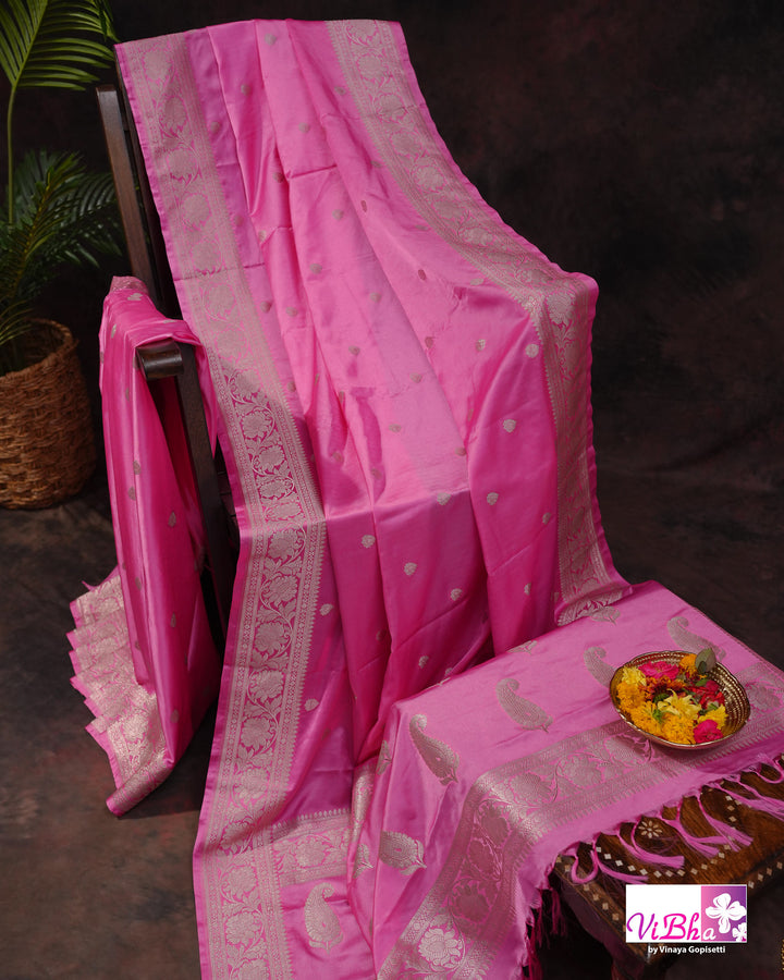 Baby Pink katan Banarasi silk