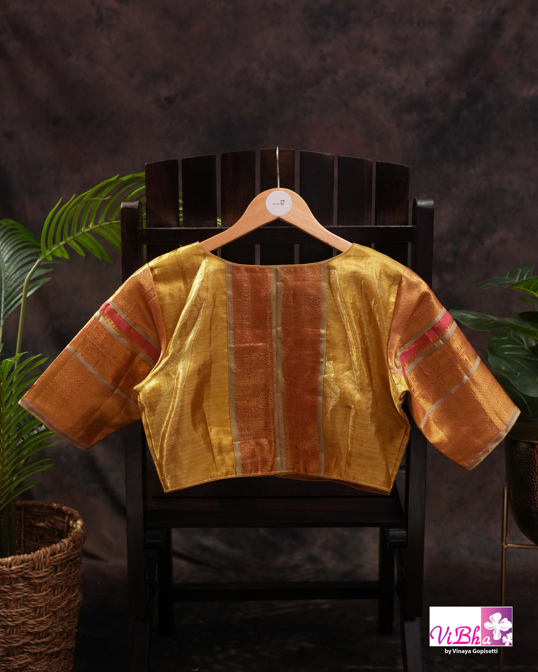 Antique Gold Kanchi Silk Saree with Copper Orange Border and Green Accents