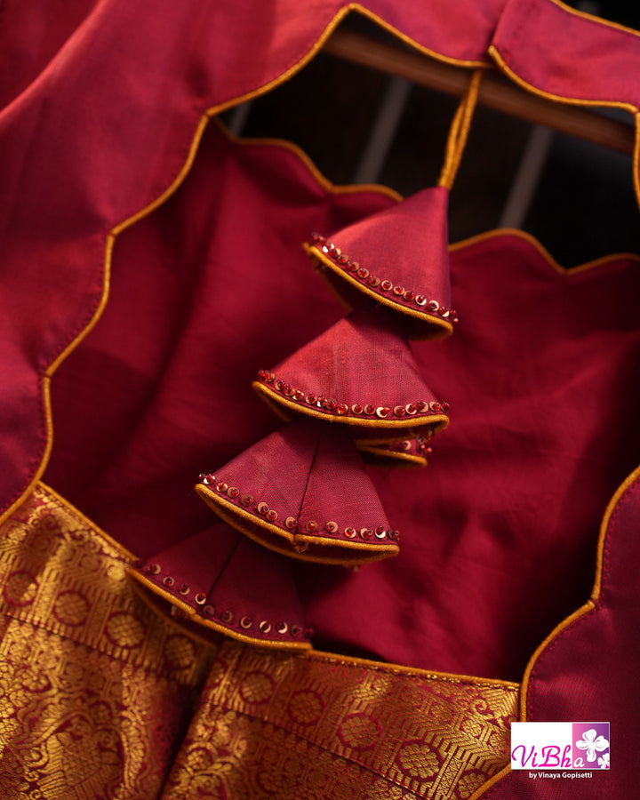 Red Kanchi Silk Saree With Deep Maroon Blouse