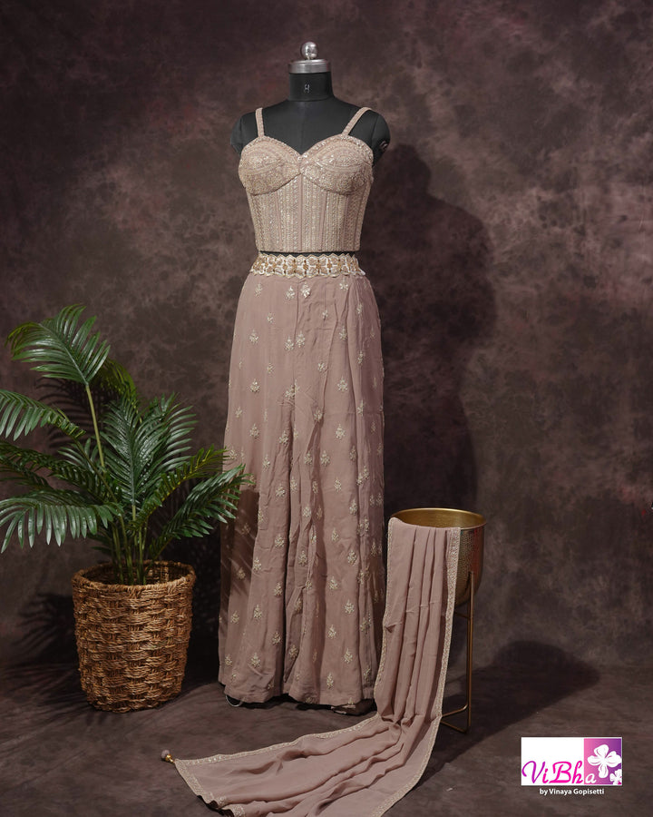 Pastel Mauve Corset Sharara Set