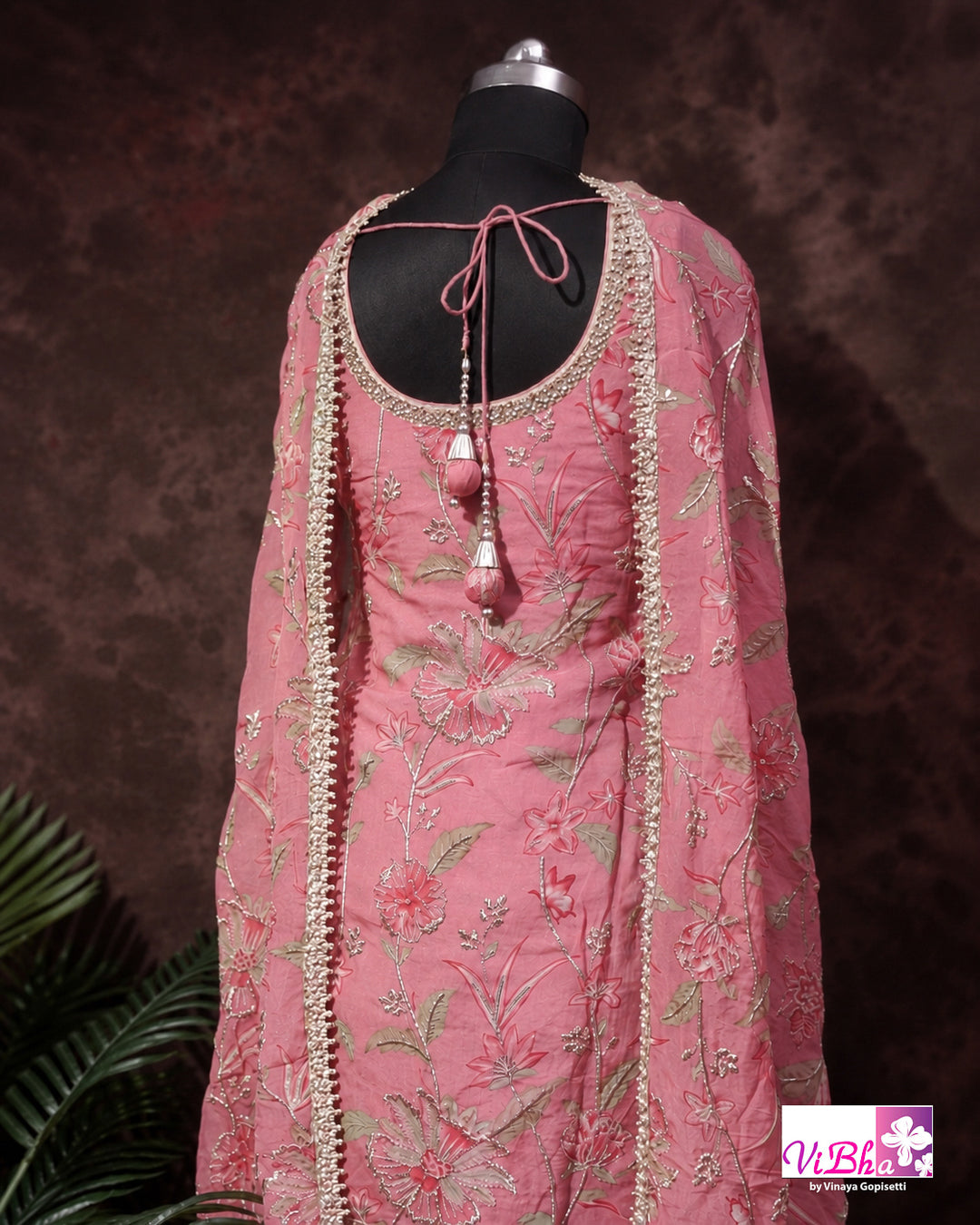 Peach Pink Floral Embroidered Sharara Set