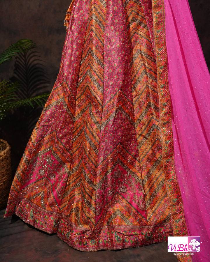 Orange &amp; Rani Pink Multicolor Lehenga Set