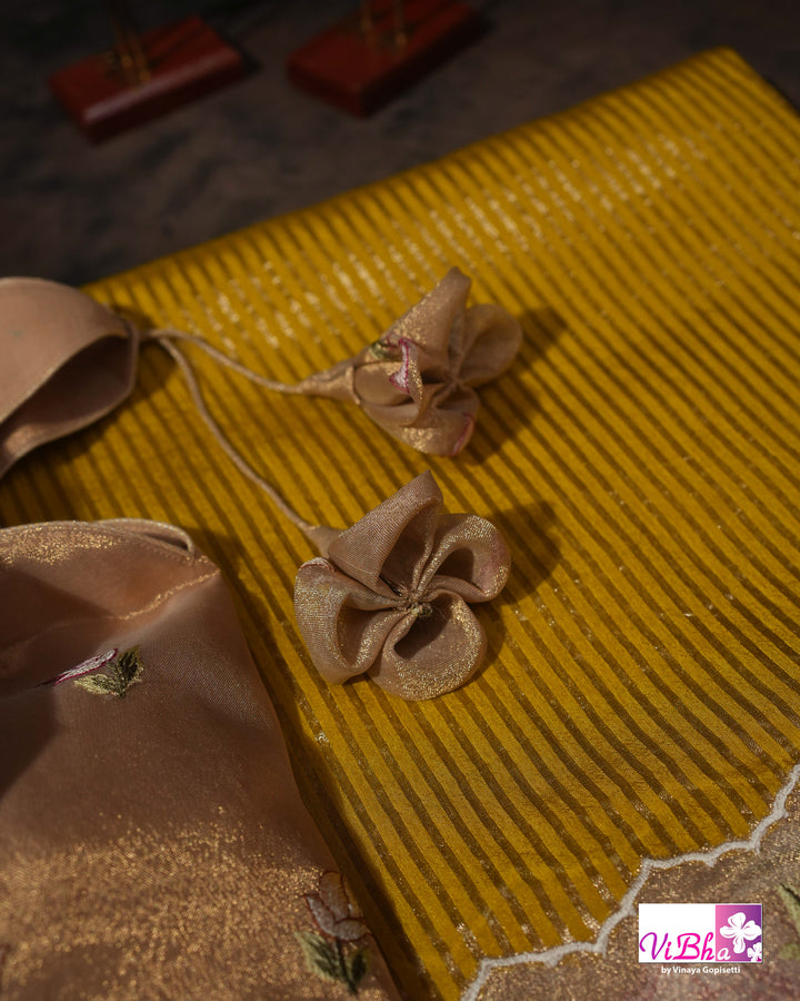 Yellow fancy banarasi with embroidered border